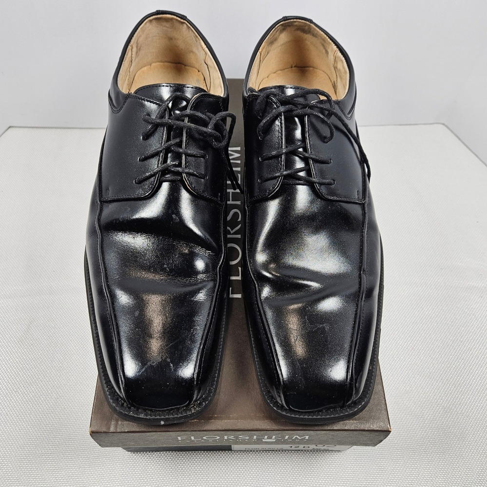 Florsheim Alav La Black Leather Bicycle Toe Dress Shoes Mens 12 D 11256-001